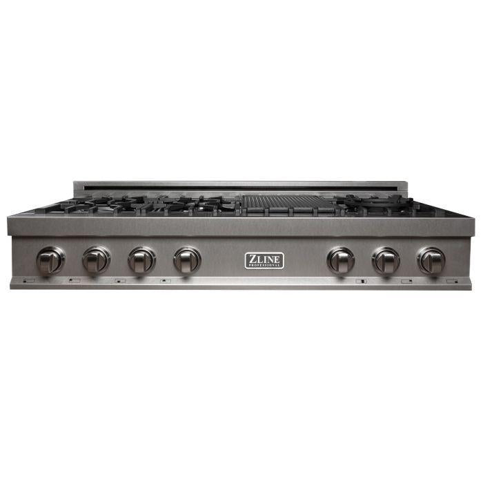 ZLINE Appliance Package - 48" Rangetop With 7 Gas Burners, Range Hood in Satin Stainless Steel, 2KP-RTSRH48