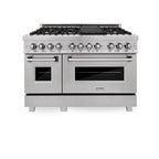 ZLINE 48 in. 6.0 cu. ft. Legacy Dual Fuel Range with 6 Brass Burners and Griddle, 2 Electric Ovens, Satin Stainless Steel (RAS-SN-BR-GR-48)