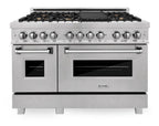 ZLINE 48 in Dual Fuel Range with 6 Sealed Brass Burners, Double Electric Convection Ovens, Satin Stainless Steel Door, 6.0 cu. ft. Total Capacity (RAS-SN-BR-48)