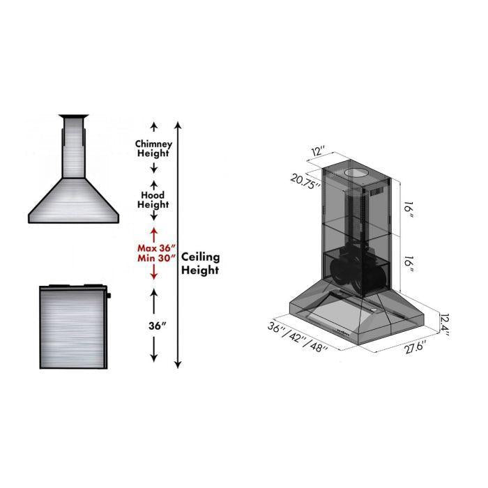 ZLINE 36 in. Island Mount Range Hood Outdoor Approved Stainless Steel Ducted 697i-304-36
