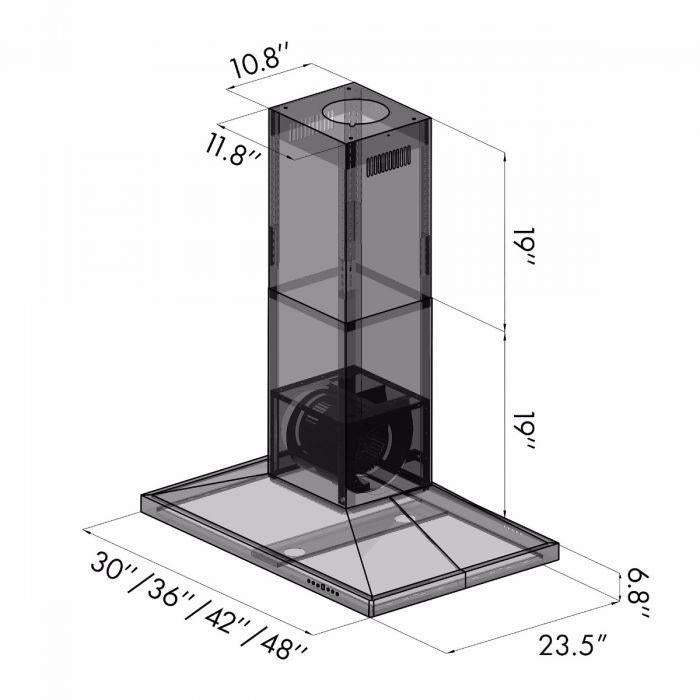 ZLINE 36 in. Island Range Hood Stainless Steel 400 CFM LED Lighting (GL2i-36)