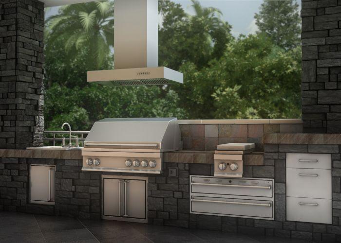 ZLINE 48 in. Island Mount Range Hood – Stainless Steel, Outdoor Use, Ducted Ventilation (KECOMi-304-48)