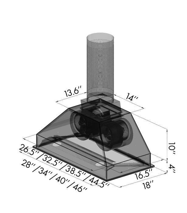 ZLINE 46 Inch Range Hood Insert Ducted Remote Blower Stainless Steel (698-RD-46)