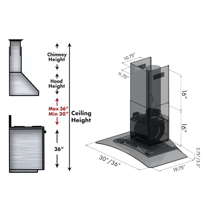 ZLINE 36 in Wall Range Hood Stainless Steel Indoor Kitchen Ventilation (KZ-36)