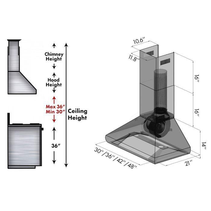 ZLINE 48 in. Wall Mount Range Hood Convertible Vent Stainless Steel 4-Speed 400 CFM (587-48)