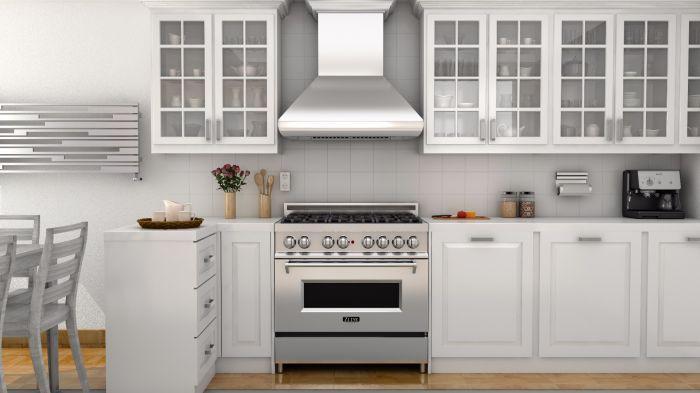 ZLINE 36 Inch Wall Mount Range Hood Stainless Steel Convertible Vent with Crown Molding 587CRN-36