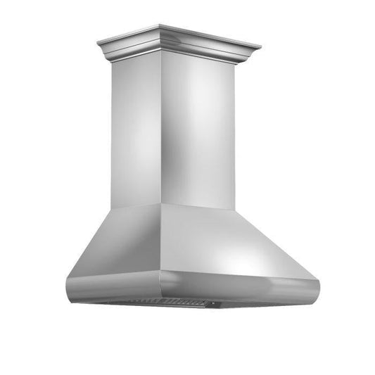 ZLINE 30 Inch Wall Mount Range Hood Convertible Vent Stainless Steel with Crown Molding (587CRN-30)