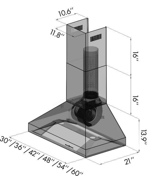 ZLINE 48 in. Wall Mount Range Hood Convertible Vent Stainless Steel with Crown Molding (597CRN-48)