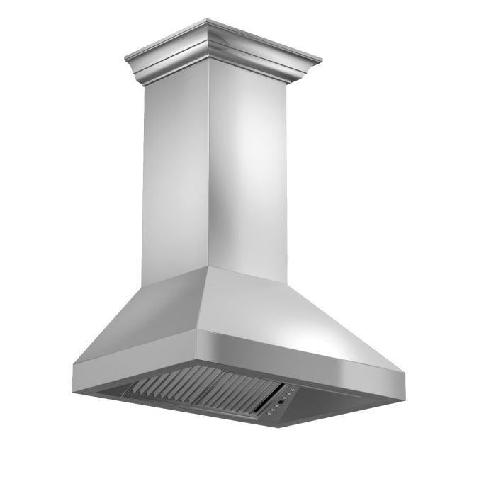 ZLINE 30 Inch Wall Mount Range Hood Convertible Vent Stainless Steel with Crown Molding (597CRN-30)