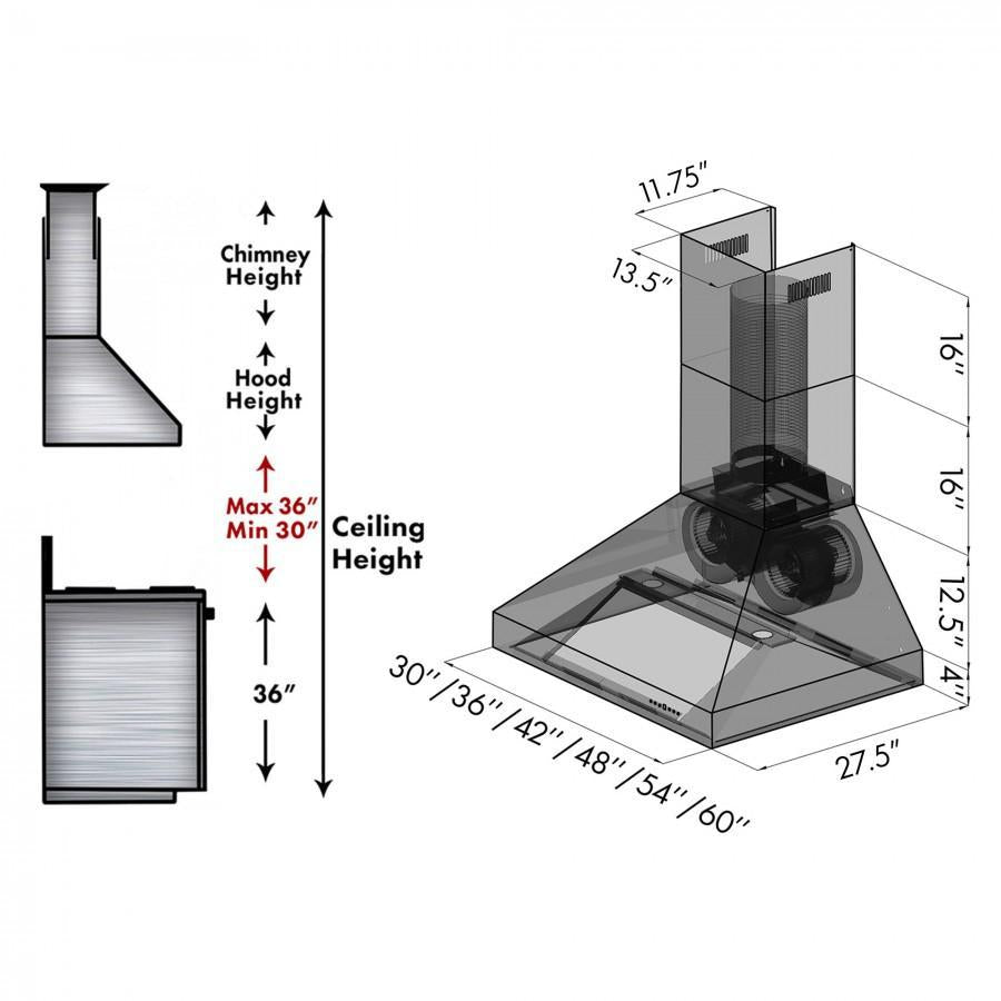 ZLINE 36 in Wall Mount Range Hood Outdoor Approved Stainless Steel Ducted (697-304-36)