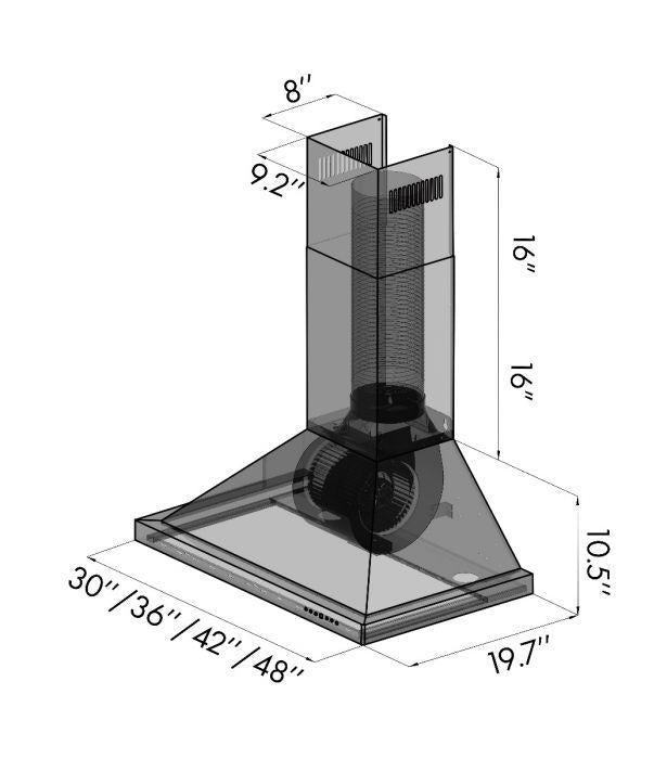 ZLINE 42 in. Wall Mount Range Hood Convertible Vent Outdoor Approved Stainless Steel 400 CFM (KB-304-42)