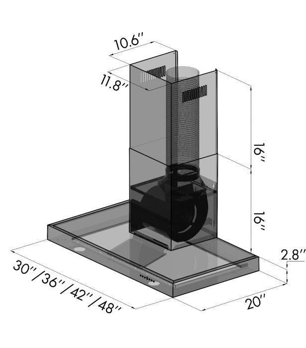 ZLINE 42 in. Wall Mount Range Hood Convertible Vent Stainless Steel 400 CFM (KE-42)