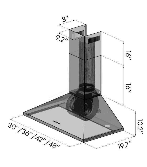 ZLINE 36 in. Wall Mount Range Hood Convertible Vent Stainless Steel 4-Speed 700 CFM (KL2-36)