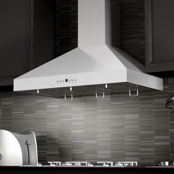 ZLINE 42 in. Wall Mount Range Hood Convertible Vent Stainless Steel Crown Molding 4-Speed Fan LED Lighting (KL3CRN-42)