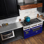 ZLINE 48 in. Dual Fuel Range with 7 Gas Burners and 6.0 cu. ft. Electric Convection Oven in Stainless Steel with Blue Matte Door (RA-BM-48)