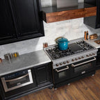 ZLINE 48 in. Legacy Dual Fuel Range with 7 Gas Burners and Double Electric Ovens, 6.0 cu. ft., Satin Stainless Steel with Black Matte Doors (RAS-BLM-48)