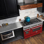 ZLINE 48 in. Legacy Dual Fuel Range, 6.0 cu. ft., 7 Burner Gas Cooktop, Double Electric Ovens, Satin Stainless Steel with Red Matte Doors (RAS-RM-48)