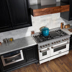 ZLINE 48 in. Legacy Dual Fuel Range, 7-Burner Gas Cooktop, 2 Electric Ovens, 6.0 cu. ft., Satin Stainless Steel with White Matte Doors (RAS-WM-48)