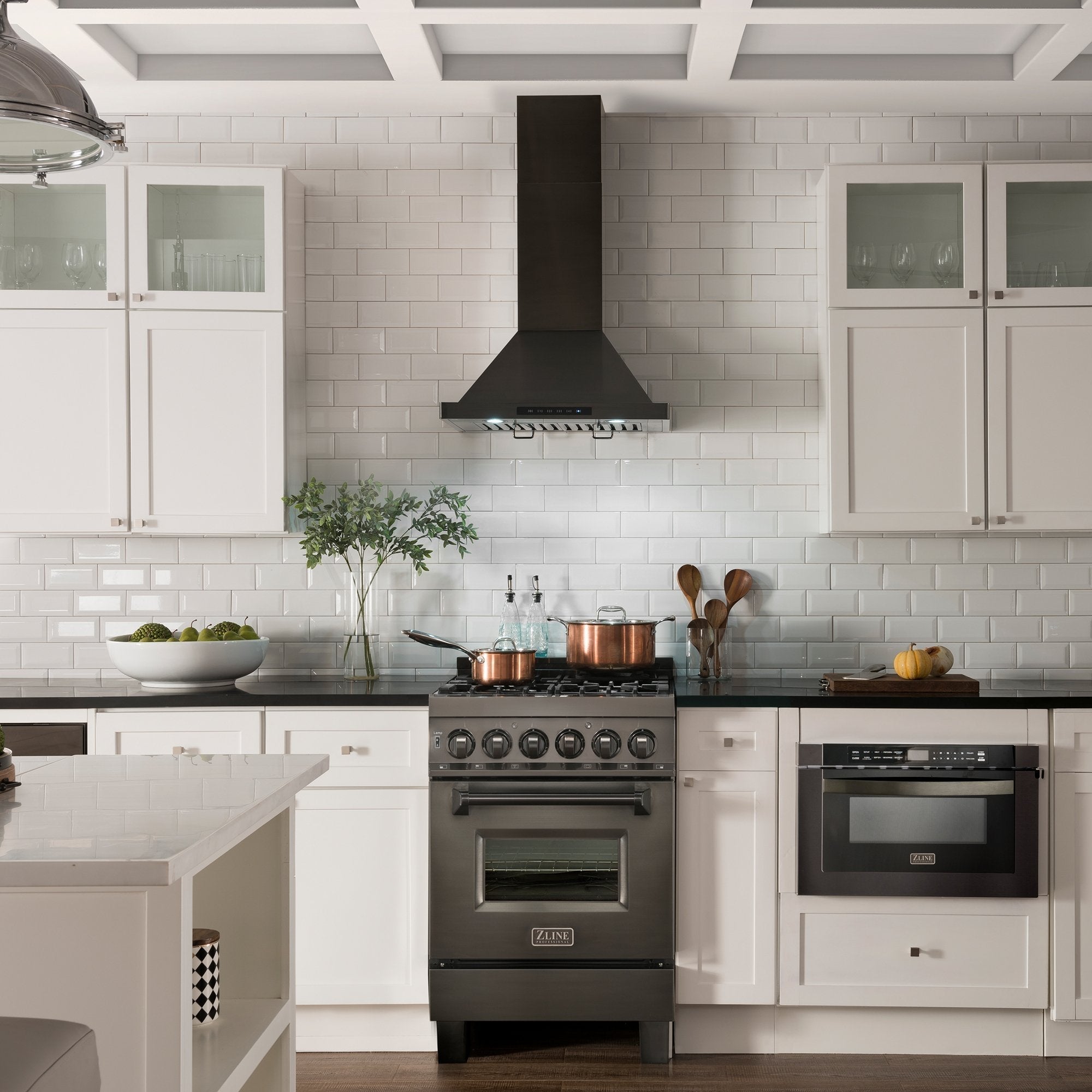 ZLINE 24 in. Wall Mount Range Hood Convertible Black Stainless Steel with Charcoal Filters 400 CFM (BSKBN-CF-24)