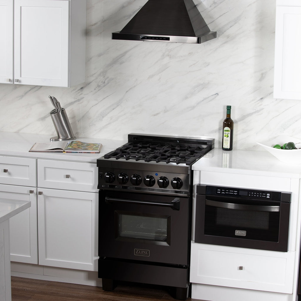 ZLINE 24 in. Wall Mount Range Hood Convertible Black Stainless Steel with Charcoal Filters 400 CFM (BSKBN-CF-24)