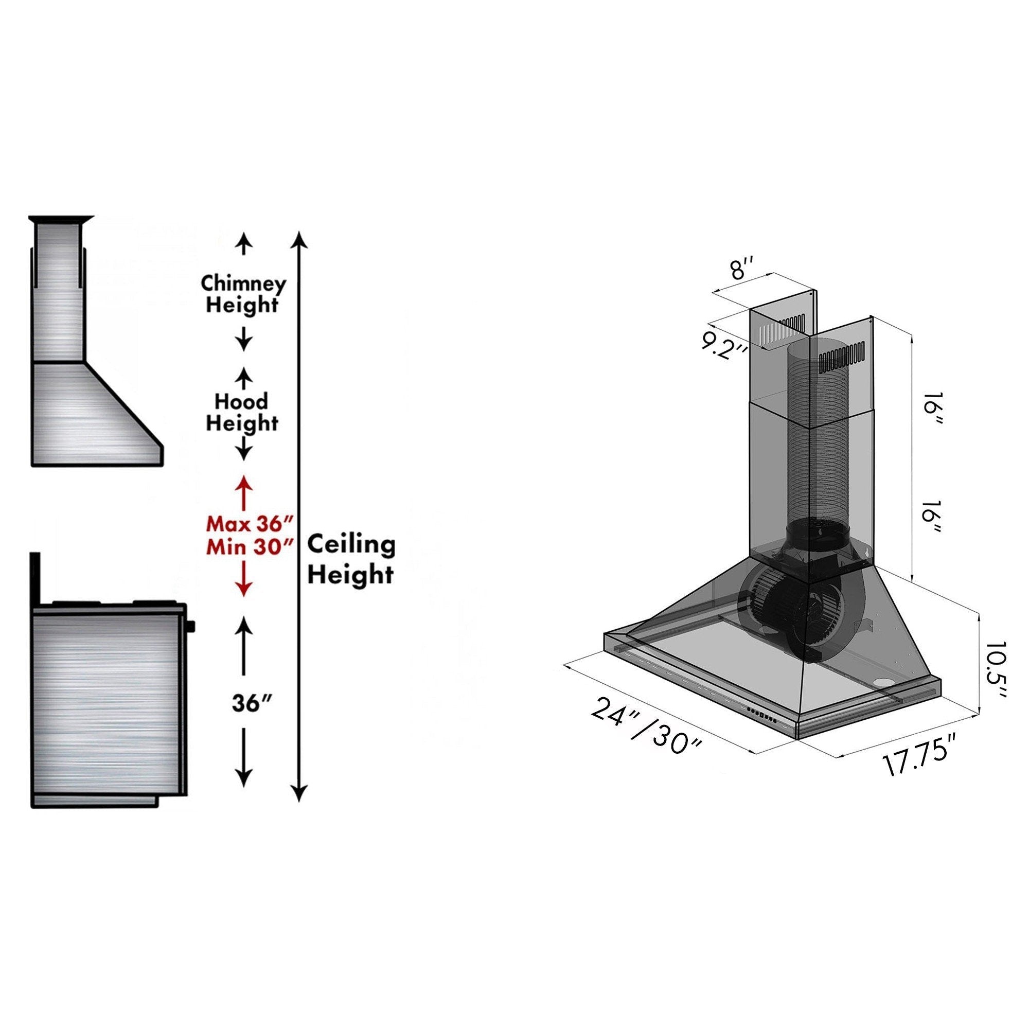 ZLINE 24 in. Wall Mount Range Hood Convertible Black Stainless Steel with Charcoal Filters 400 CFM (BSKBN-CF-24)