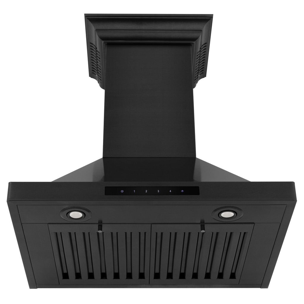ZLINE 30 in. Wall Mount Range Hood Black Stainless Steel 400 CFM Bluetooth Crown Molding (BSKBNCRN-BT-30)